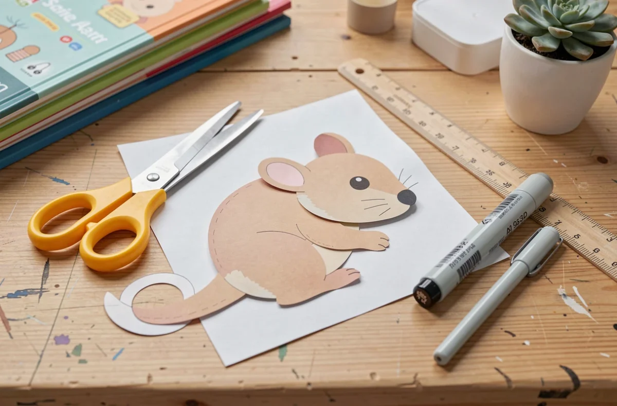 Projet de bricolage scolaire représentant un quokka en papier découpé pour apprendre les animaux en Q