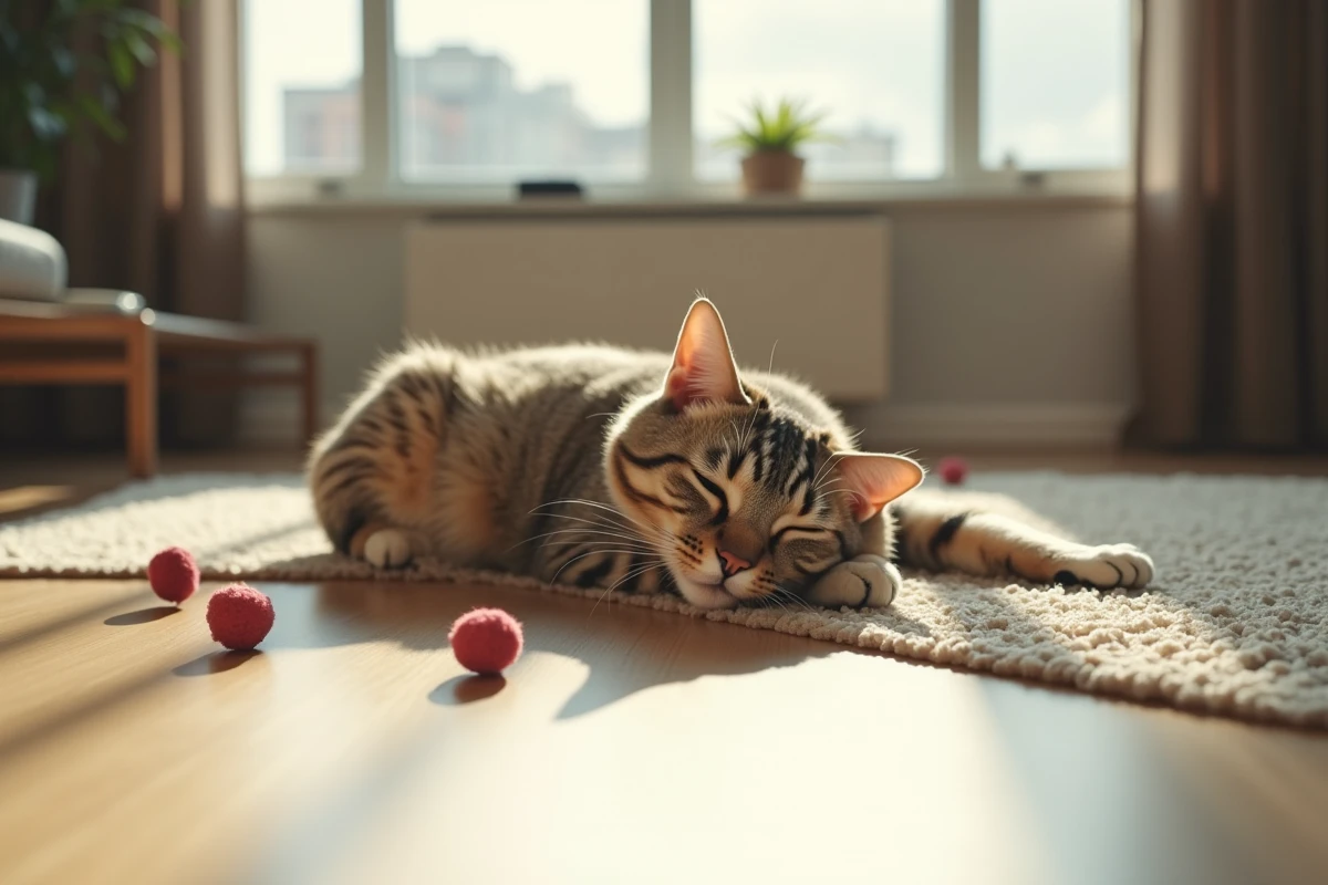 Chat domestique endormi dans un coin ensoleille d
