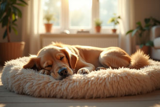 Golden retriever dormant dans un salon lumineux