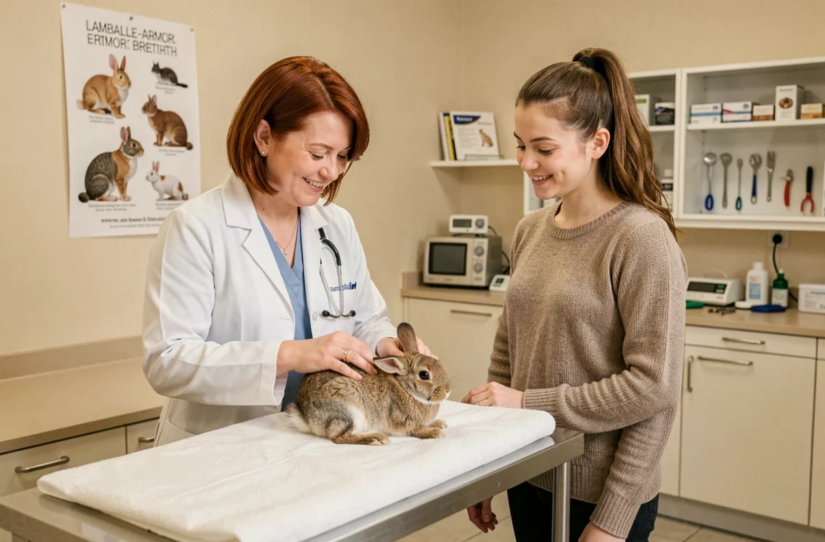 Consultation d'un lapin à la Clinique Vétérinaire de Penthièvre à Lamballe-Armor avec une vétérinaire souriante