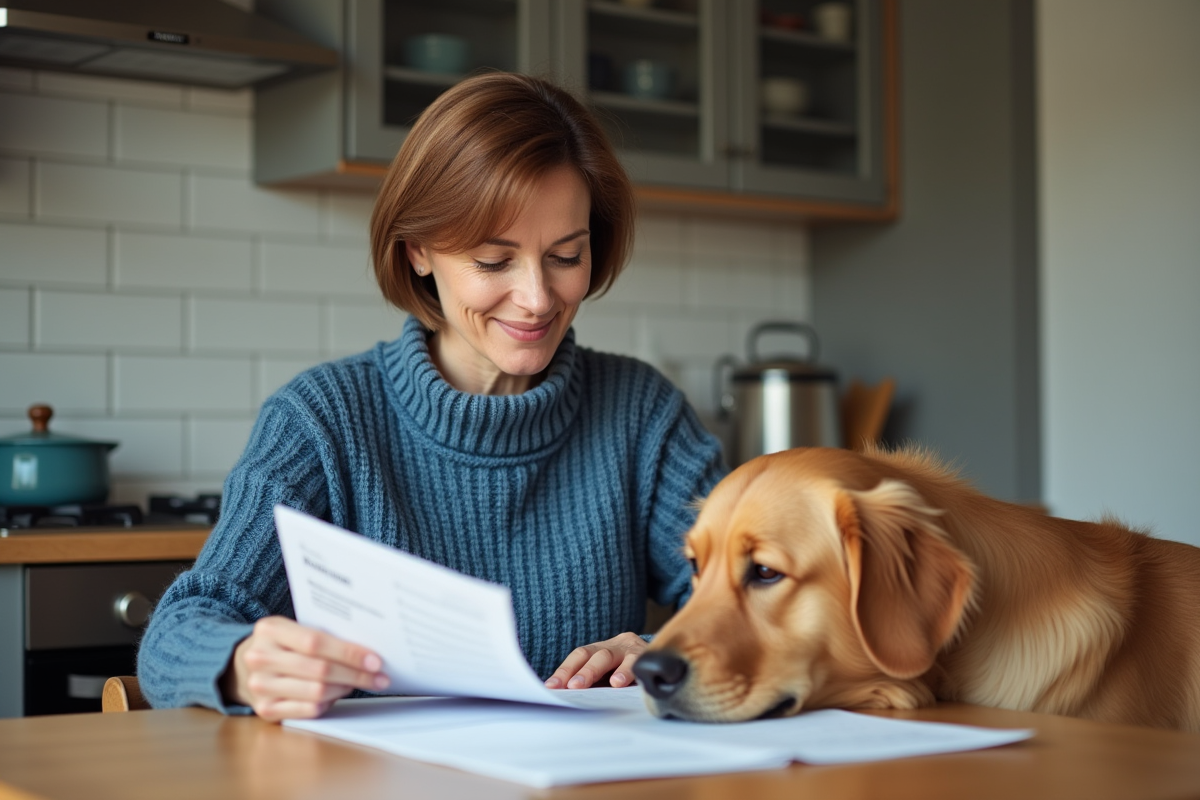 Femme avec chien au intérieur pour assurance animaux