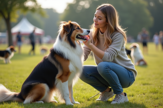 Femme avec chien au parc lors d'un événement canin