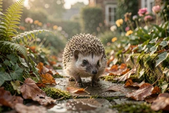 Hérisson sauvage explorant un jardin anglais au lever du jour, présage angélique dans la nature