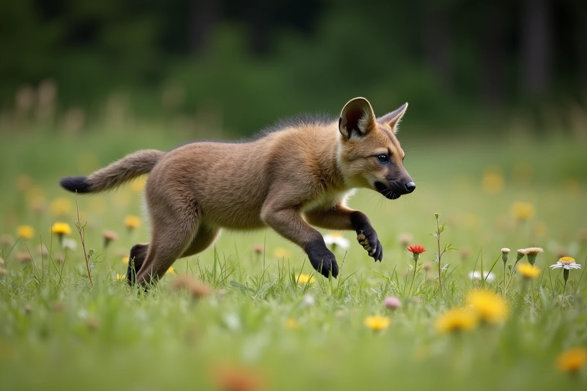 Jeune grison en pleine chasse dans l