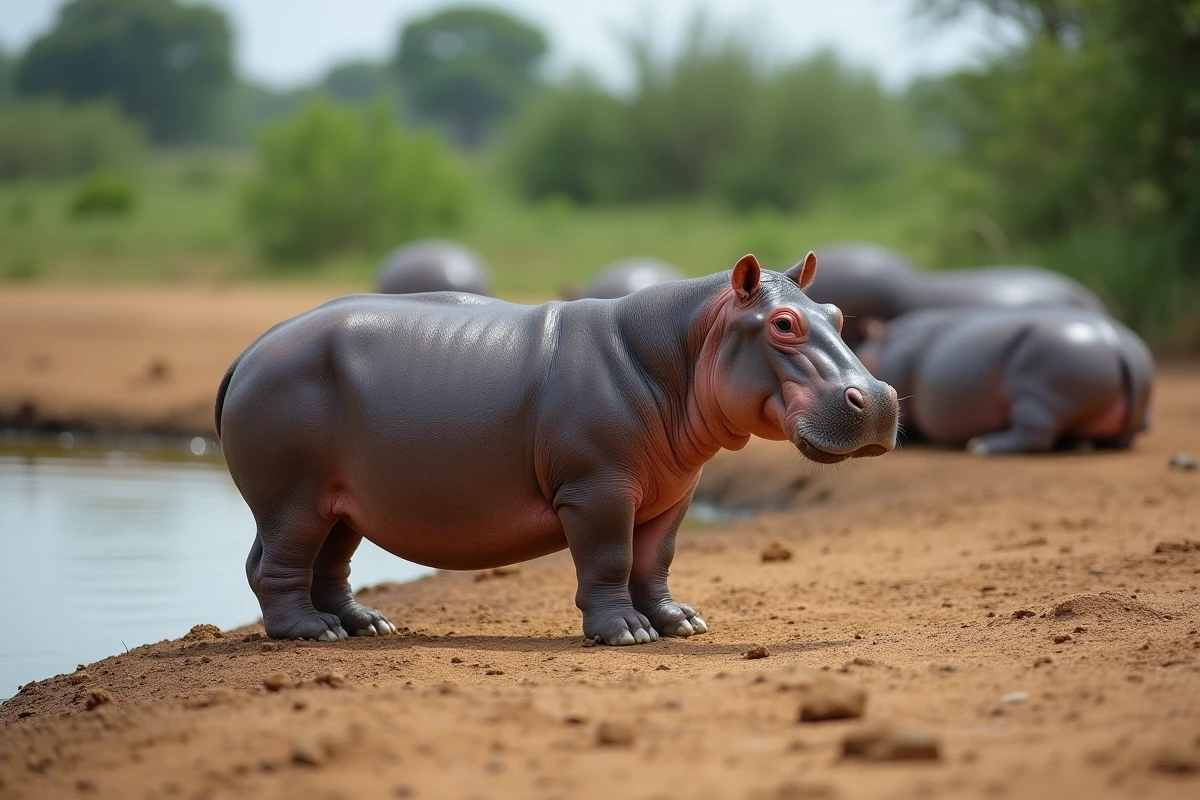 Jeune hippopotame debout près d