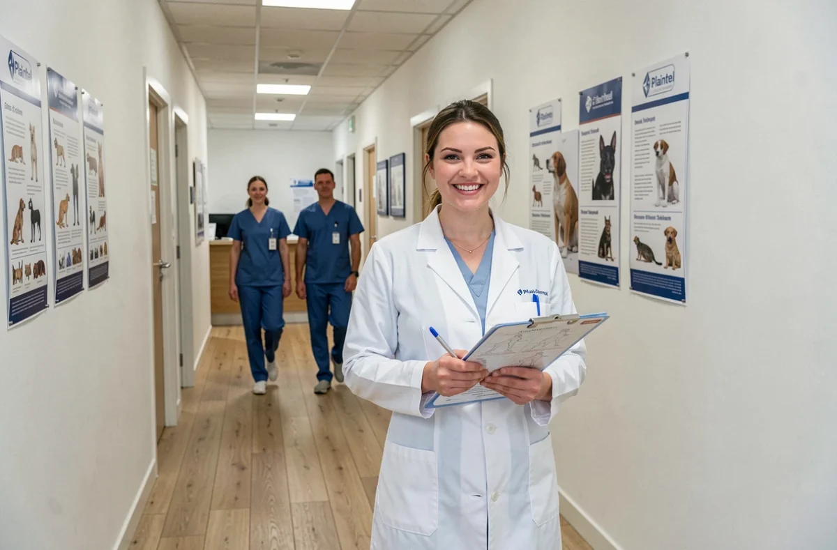 Couloir professionnel du Pôle Vétérinaire du Gouët au Lié à Plaintel avec une vétérinaire et son équipe en activité